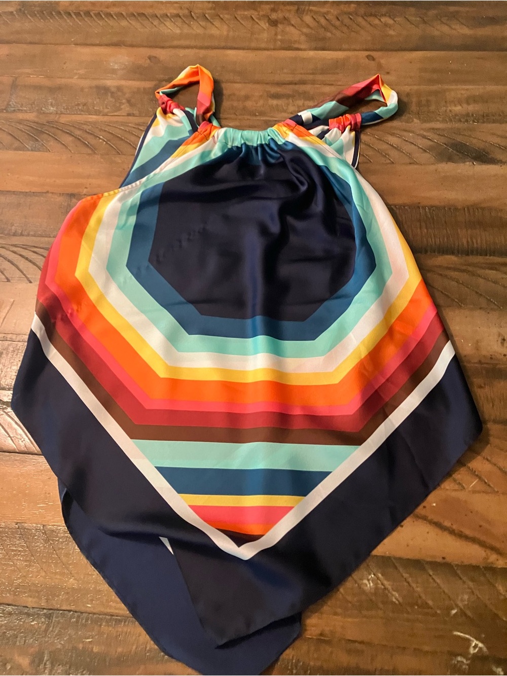 NEW NWT Trina Turk Multicolor Striped Halter Top in Navy, Teal & Coral L Lavani